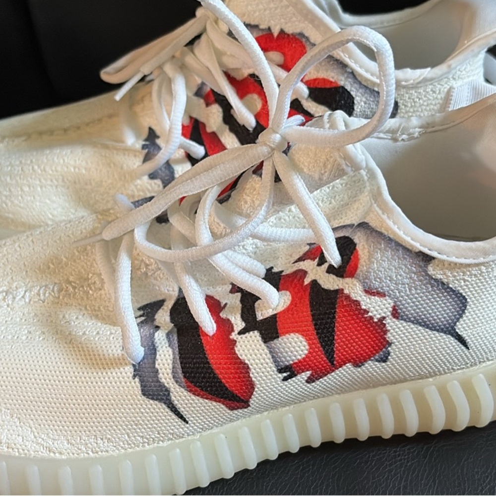 White and Red Graphic Sneakers